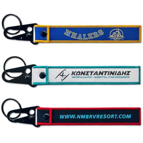 Custom Double-Sided Woven Flight Key Tag with Snap Hook - Free Design Proof & Quote