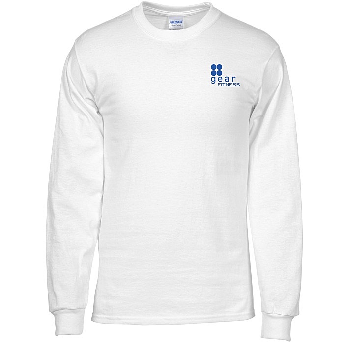 Custom Gildan Ultra Cotton LS T-Shirt - Screen - White