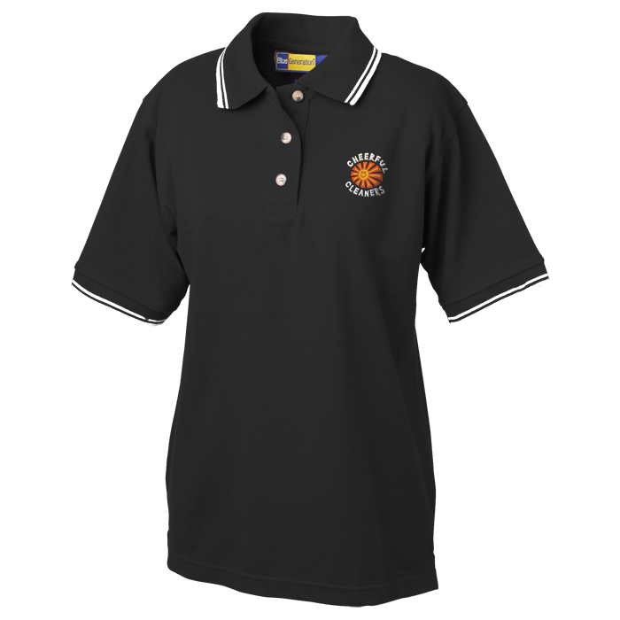 Custom Blue Generation Tipped Pique Polo - Ladies'