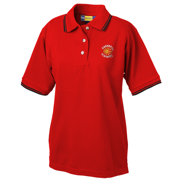 Custom Blue Generation Tipped Pique Polo - Ladies'