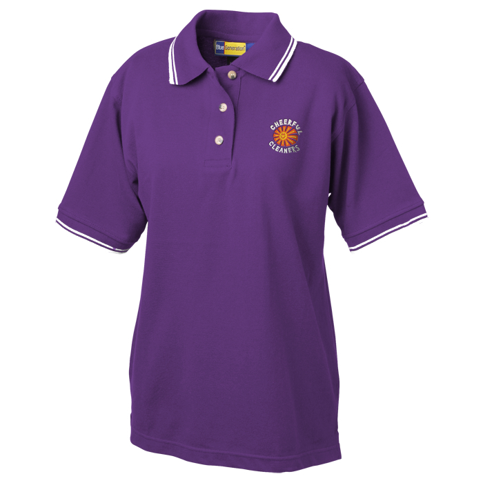 Custom Blue Generation Tipped Pique Polo - Ladies'