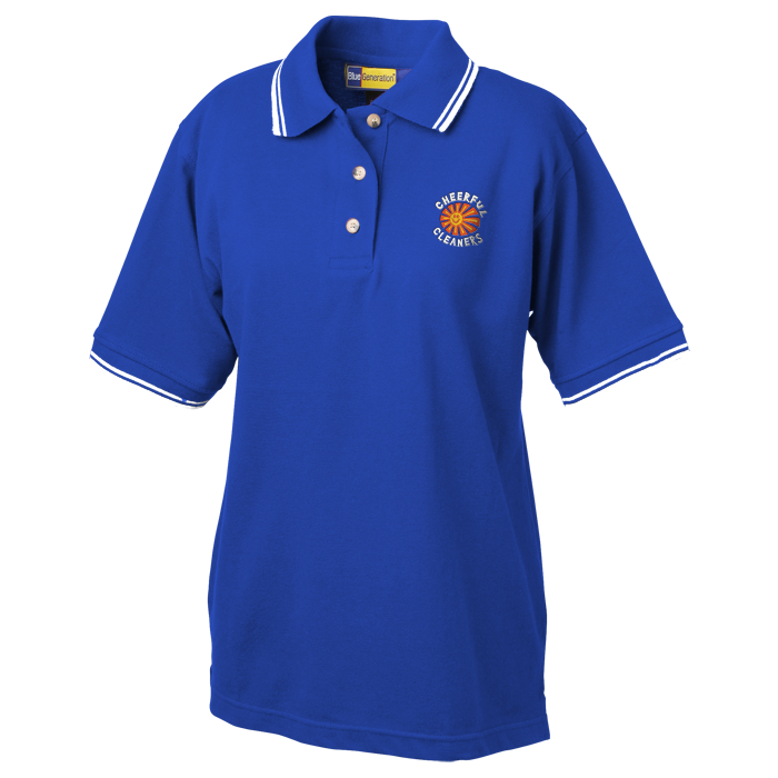 Custom Blue Generation Tipped Pique Polo - Ladies'