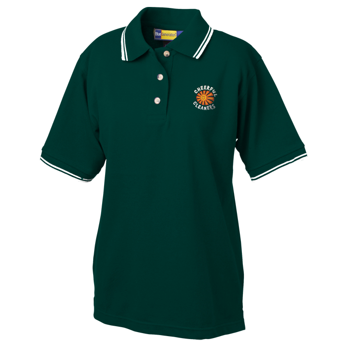 Custom Blue Generation Tipped Pique Polo - Ladies'