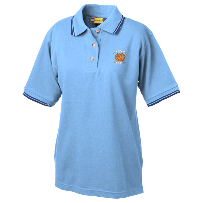 Custom Blue Generation Tipped Pique Polo - Ladies'