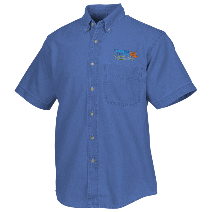 Custom Cotton Short Sleeve Denim Shirt - Men's