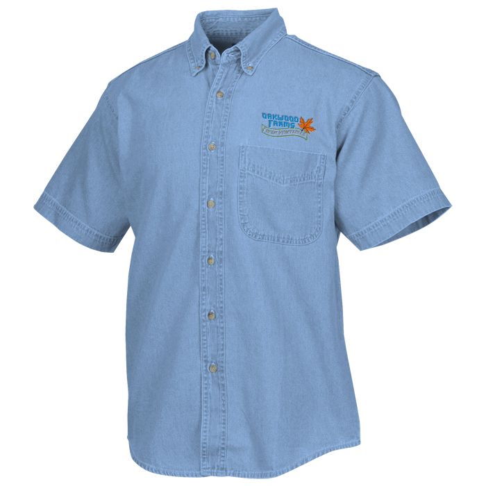 Custom Cotton Short Sleeve Denim Shirt - Men's