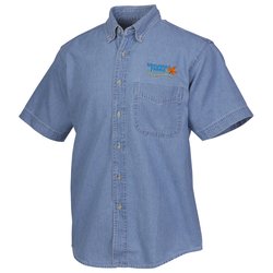 Custom Cotton Short Sleeve Denim Shirt - Men's