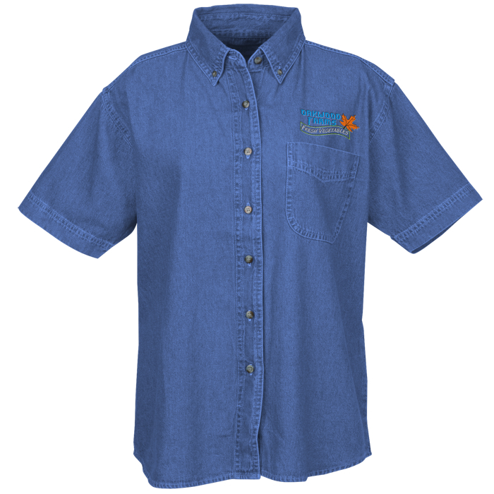 Custom Cotton Short Sleeve Denim Shirt - Ladies'