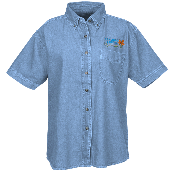 Custom Cotton Short Sleeve Denim Shirt - Ladies'