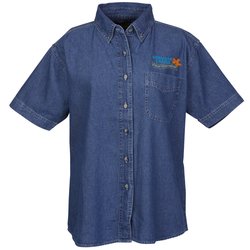 Custom Cotton Short Sleeve Denim Shirt - Ladies'