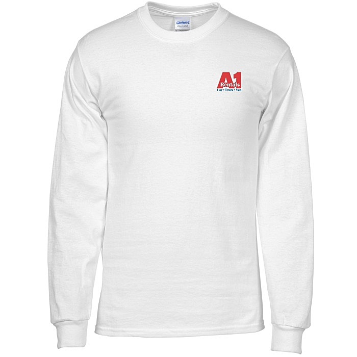 Custom Gildan Ultra Cotton LS T-Shirt - Embroidered - White