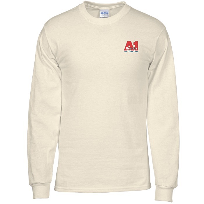 Custom Gildan Ultra Cotton LS T-Shirt - Embroidered - White