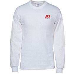 Custom Gildan Ultra Cotton LS T-Shirt - Embroidered - White