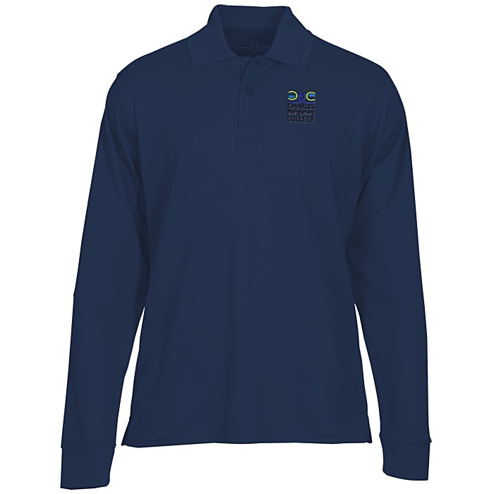 Custom Vansport Omega Solid Mesh LS Tech Polo - Men's