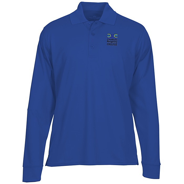Custom Vansport Omega Solid Mesh LS Tech Polo - Men's