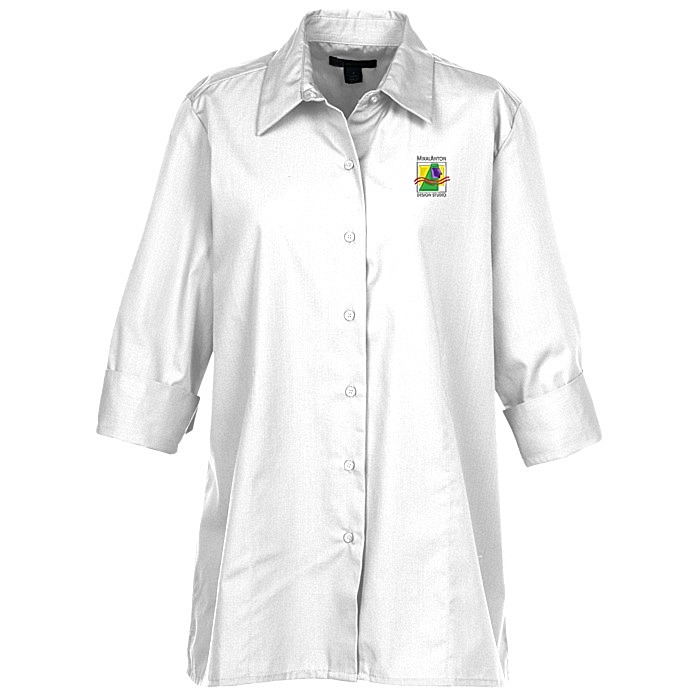 Custom Superblend 3/4 Sleeve Poplin Swing Shirt - Ladies'