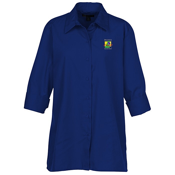 Custom Superblend 3/4 Sleeve Poplin Swing Shirt - Ladies'