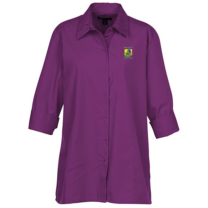 Custom Superblend 3/4 Sleeve Poplin Swing Shirt - Ladies'