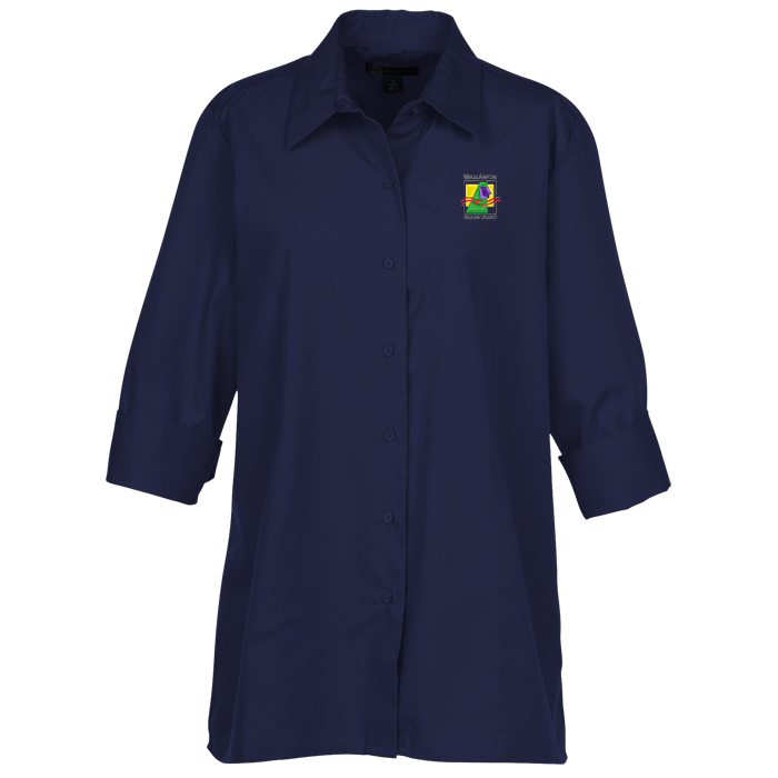 Custom Superblend 3/4 Sleeve Poplin Swing Shirt - Ladies'