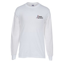 Custom Gildan Heavy Cotton LS T-Shirt - Men's - Embroidered - White