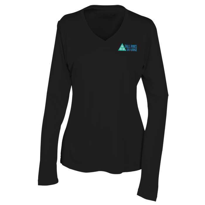 Custom Pro Team Wicking V-Neck Long Sleeve Tee - Ladies' - Embroidered