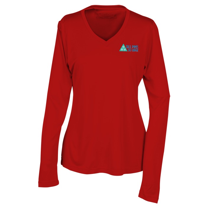 Custom Pro Team Wicking V-Neck Long Sleeve Tee - Ladies' - Embroidered