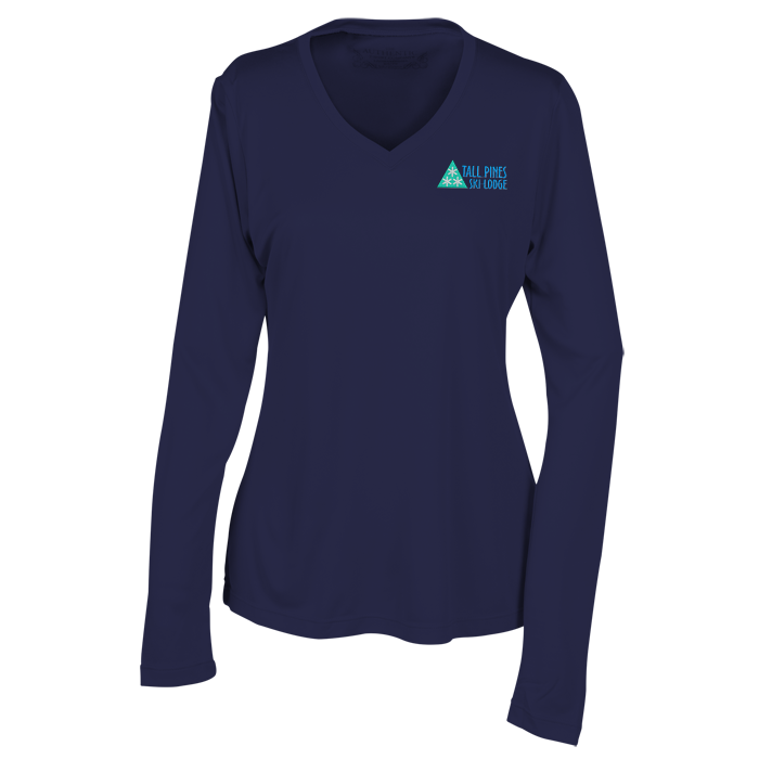 Custom Pro Team Wicking V-Neck Long Sleeve Tee - Ladies' - Embroidered