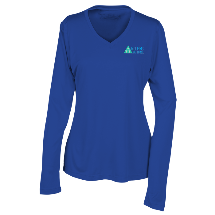 Custom Pro Team Wicking V-Neck Long Sleeve Tee - Ladies' - Embroidered