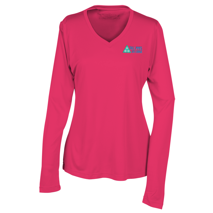 Custom Pro Team Wicking V-Neck Long Sleeve Tee - Ladies' - Embroidered