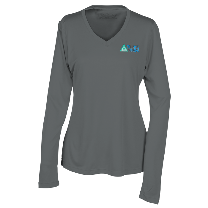 Custom Pro Team Wicking V-Neck Long Sleeve Tee - Ladies' - Embroidered