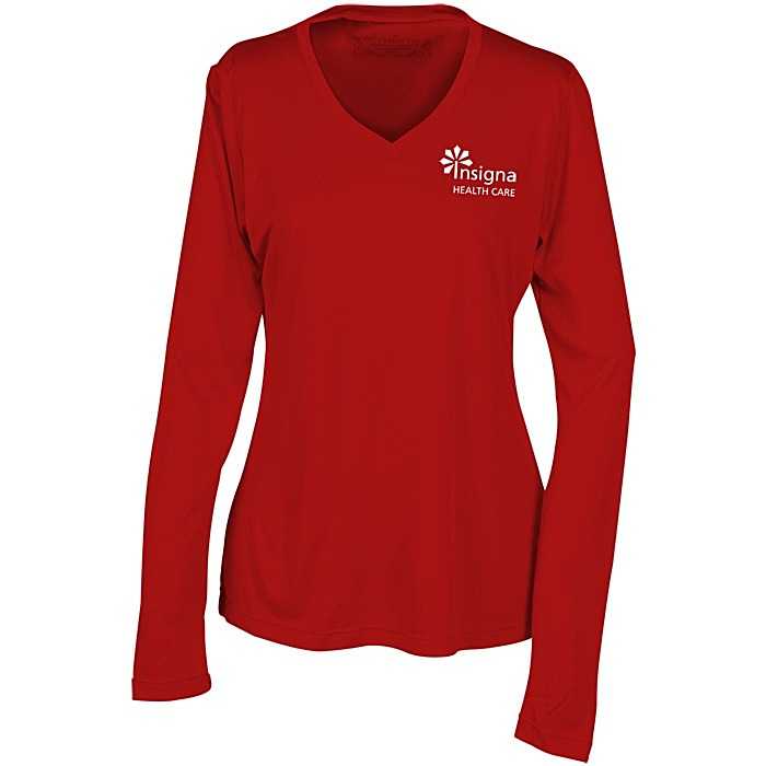Custom Pro Team Wicking V-Neck Long Sleeve Tee - Ladies' - Screen