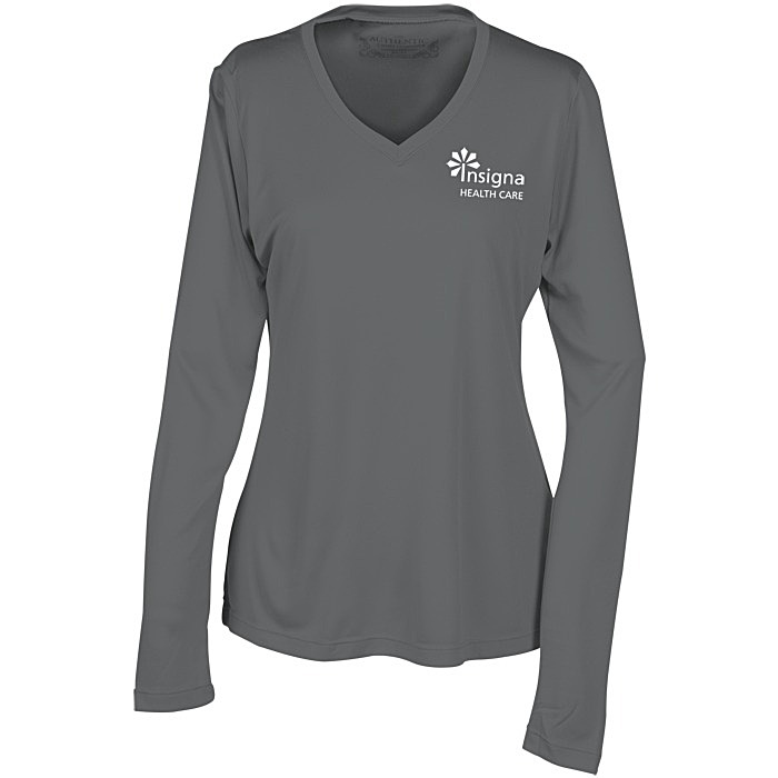 Custom Pro Team Wicking V-Neck Long Sleeve Tee - Ladies' - Screen
