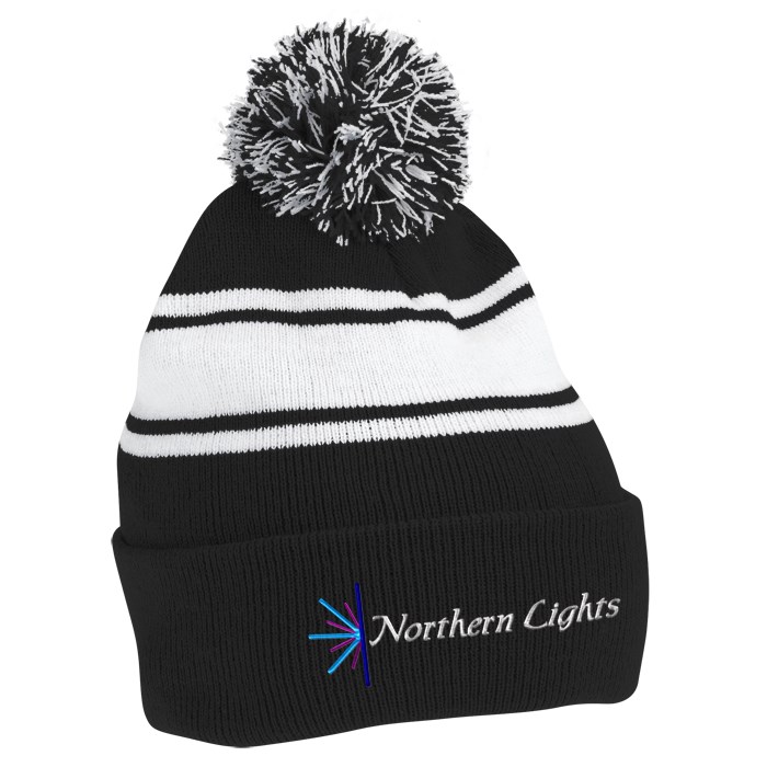 Custom Pom Pom Cuffed Beanie with Stripes