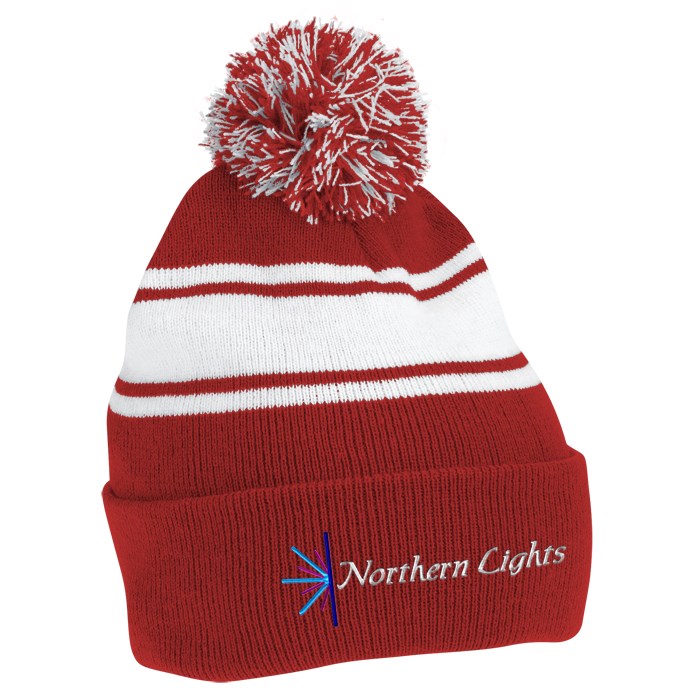Custom Pom Pom Cuffed Beanie with Stripes