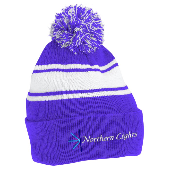 Custom Pom Pom Cuffed Beanie with Stripes