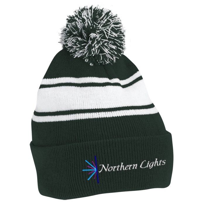 Custom Pom Pom Cuffed Beanie with Stripes