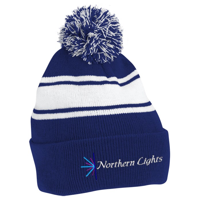 Custom Pom Pom Cuffed Beanie with Stripes