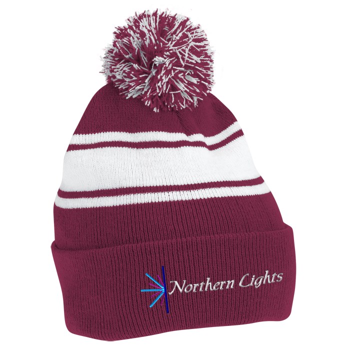 Custom Pom Pom Cuffed Beanie with Stripes