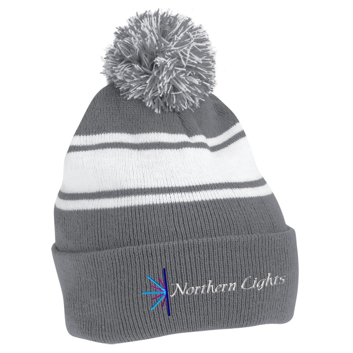 Custom Pom Pom Cuffed Beanie with Stripes