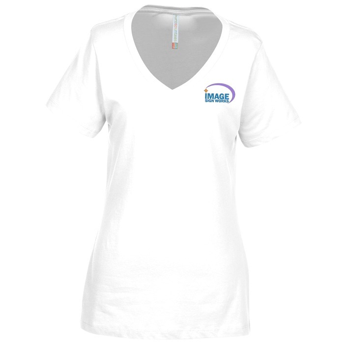 Custom Euro Spun Cotton V-Neck T-Shirt - Ladies' - Embroidered