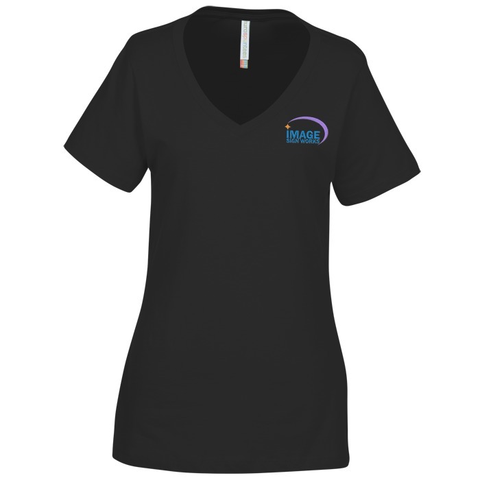 Custom Euro Spun Cotton V-Neck T-Shirt - Ladies' - Embroidered