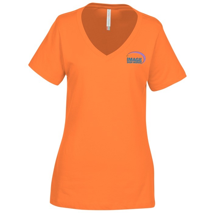 Custom Euro Spun Cotton V-Neck T-Shirt - Ladies' - Embroidered