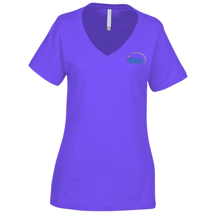 Custom Euro Spun Cotton V-Neck T-Shirt - Ladies' - Embroidered