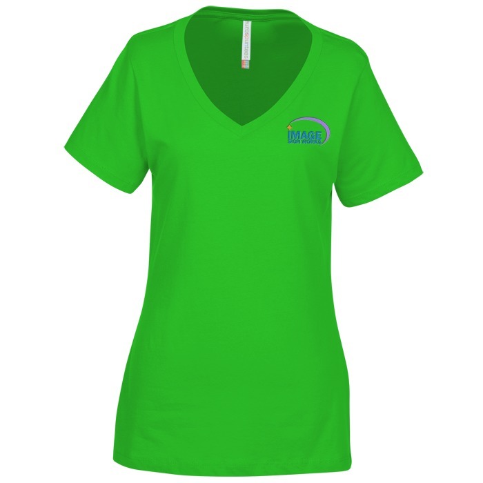 Custom Euro Spun Cotton V-Neck T-Shirt - Ladies' - Embroidered