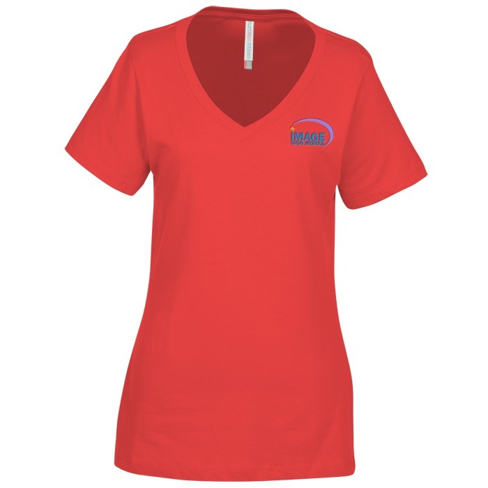 Custom Euro Spun Cotton V-Neck T-Shirt - Ladies' - Embroidered
