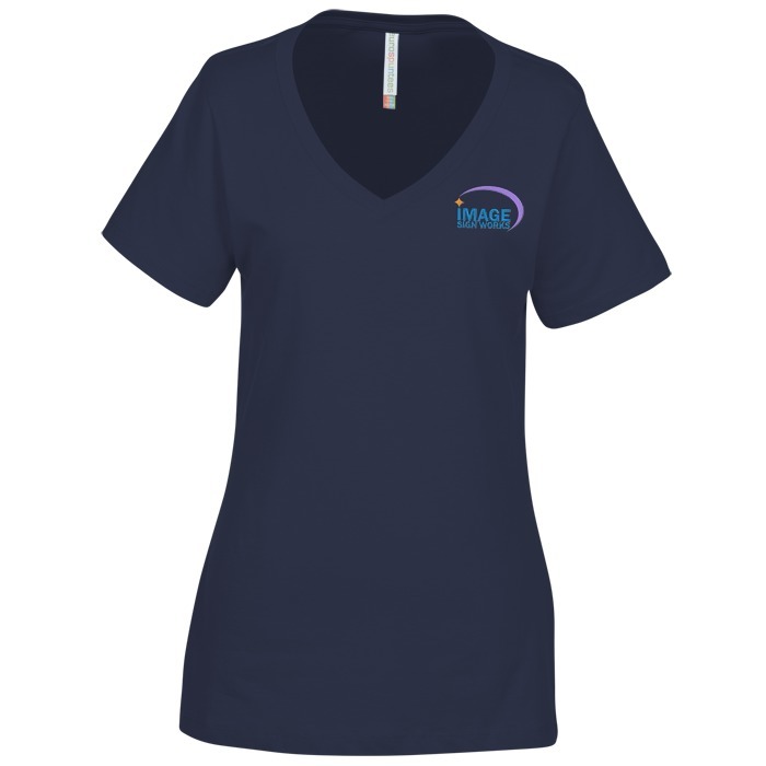 Custom Euro Spun Cotton V-Neck T-Shirt - Ladies' - Embroidered