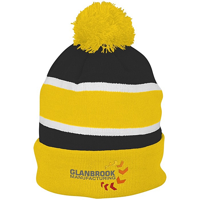 Custom Striped Pom Pom Cuffed Toque