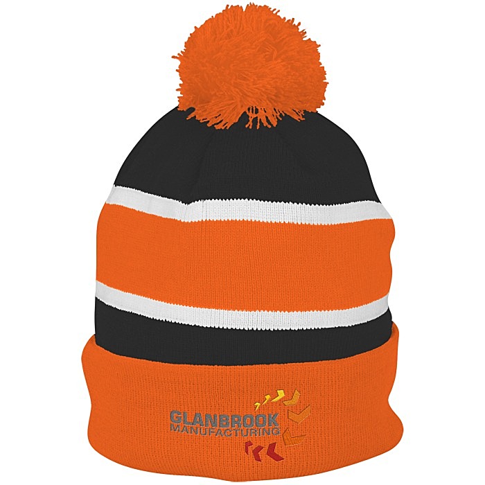 Custom Striped Pom Pom Cuffed Toque