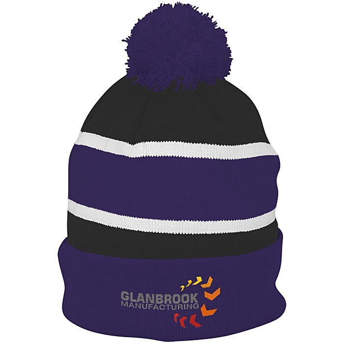 Custom Striped Pom Pom Cuffed Toque