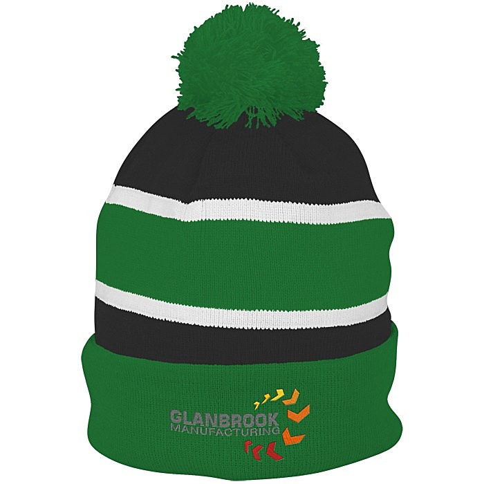 Custom Striped Pom Pom Cuffed Toque